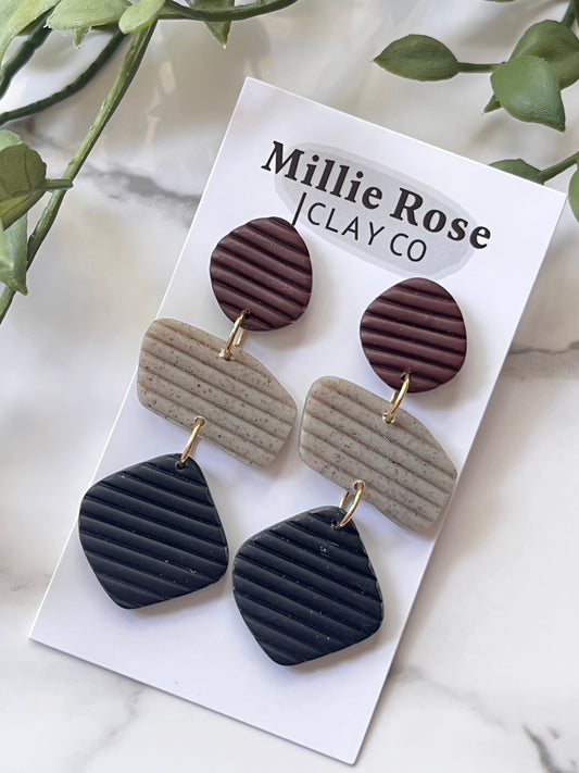 Organic Shapes Clay Stud Dangle (Burnt Umber/Gray Granite/Black w/ Gold)