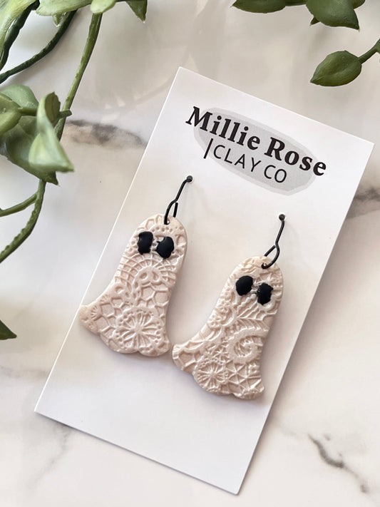 Pearl Ghost Lace Textured Dangle w/ Black Hook