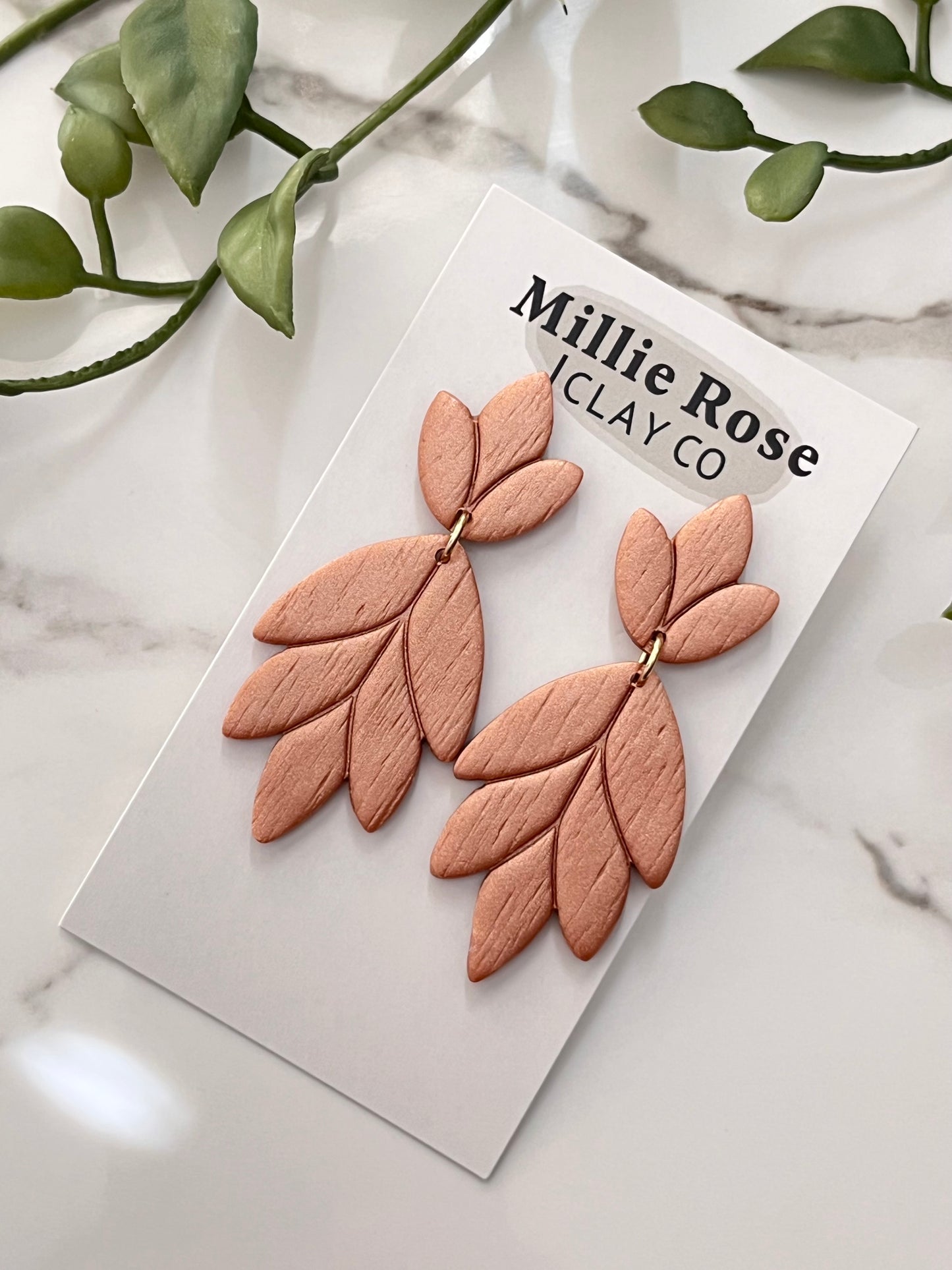 Copper Leaf Dangle w/ Clay Stud (Gold)