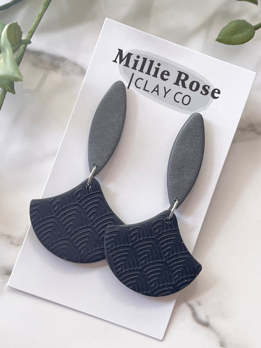 Graphite & Black Silver Textured Elongated Teardrop Dangle