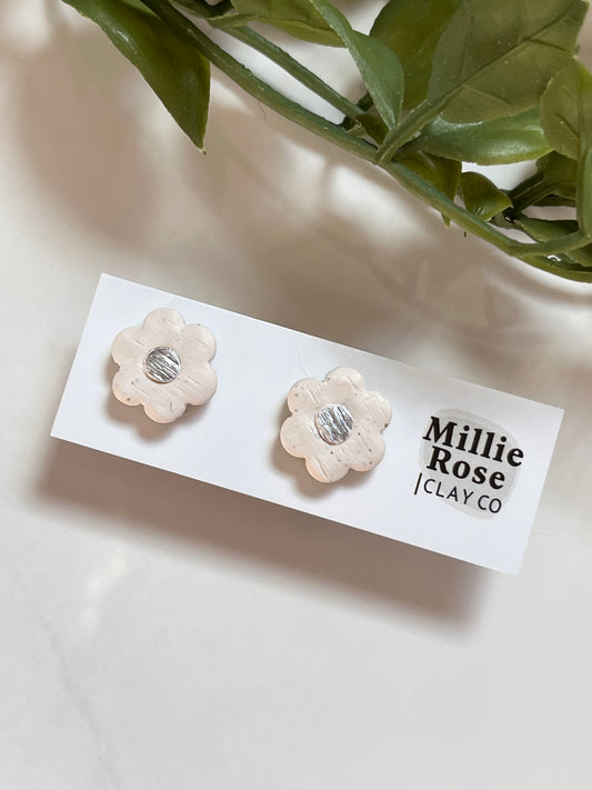 Hammered Flower Stud (Silver Accent)