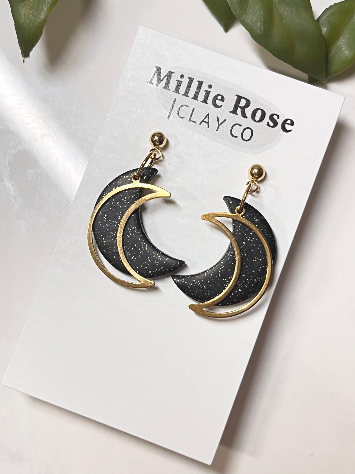 Glitter Moon Dangle w/ Gold Moon (Black)