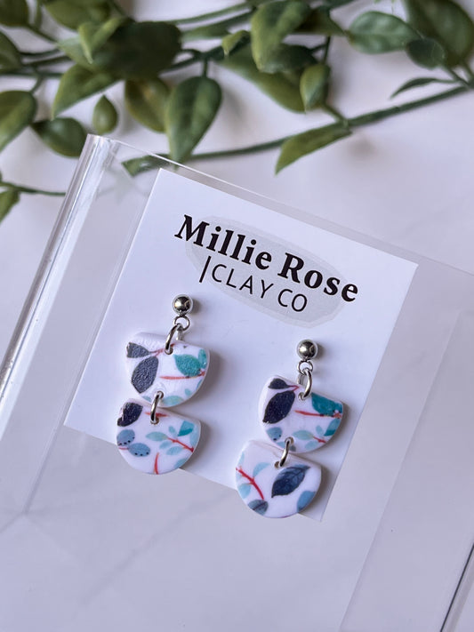 Double Semi Circle Mushroom Pattern Dangle w/ Silver Ball Post