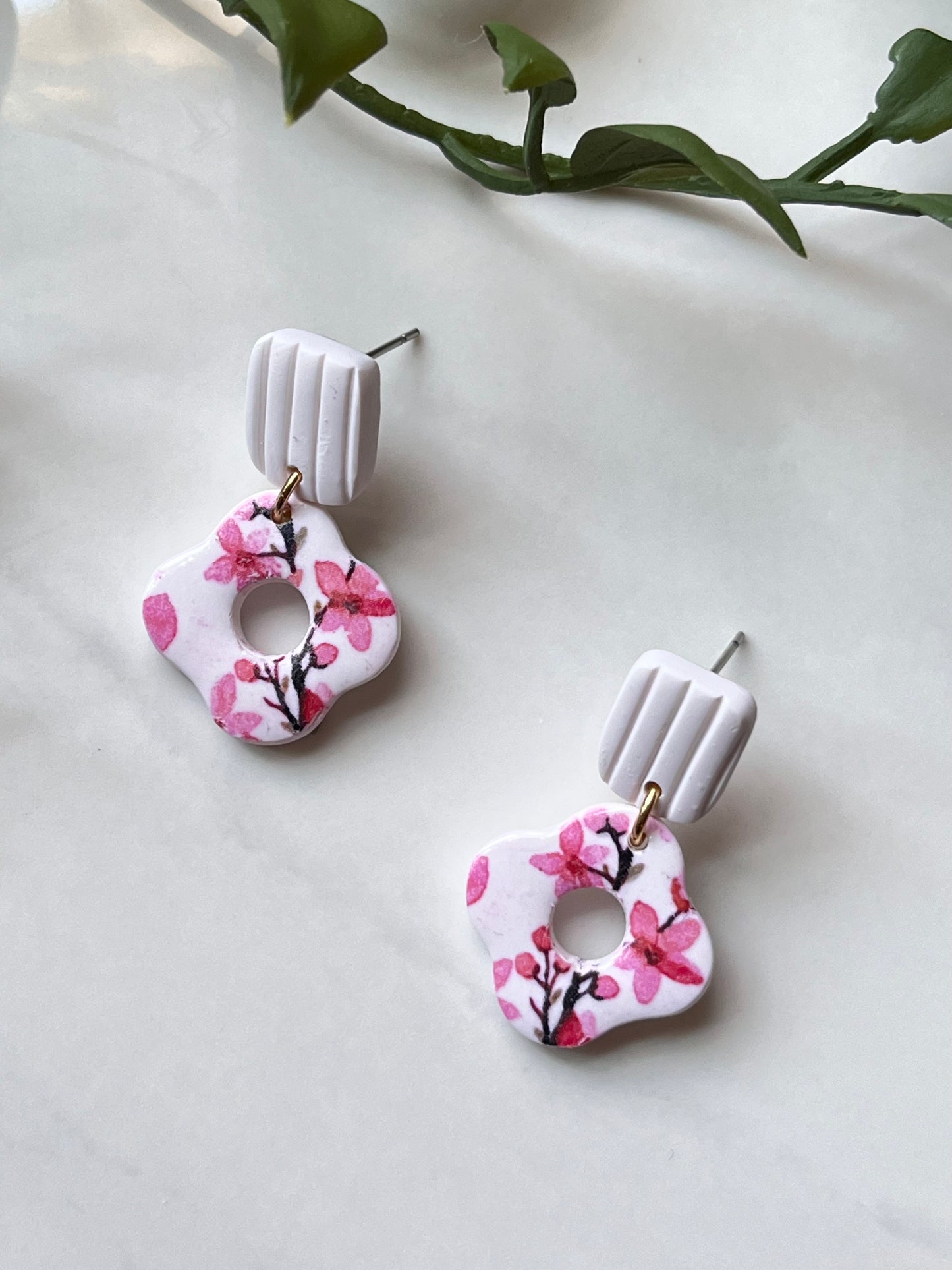 Cherry Blossom Mini Flower Dangle w/ Clay Stud (Gold)