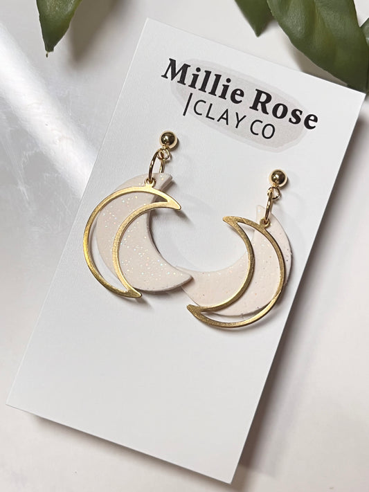 Glitter Moon Dangle w/ Gold Moon (Cream)