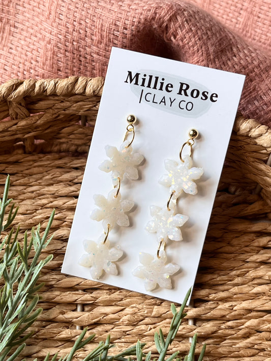 Opal Triple Snowflake Dangle w/ Gold Ball Stud
