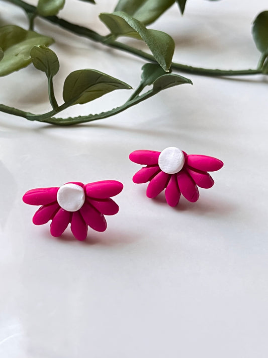 Magenta Half Daisy Single Stud