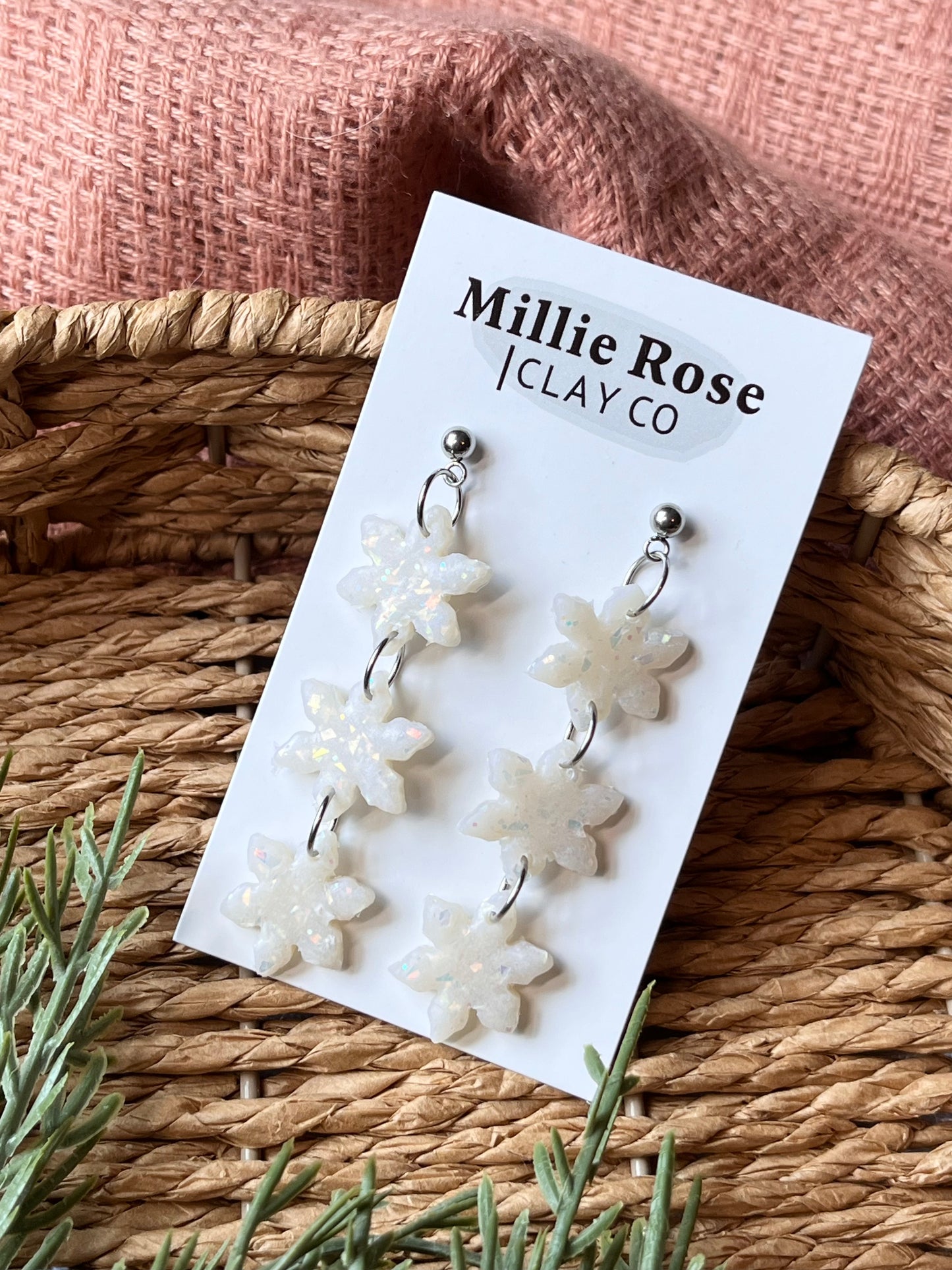 Opal Triple Snowflake Dangle w/ Silver Ball Stud