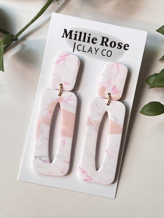 Marble Elongated Rectangle Textured Clay Stud Dangle (Gold)