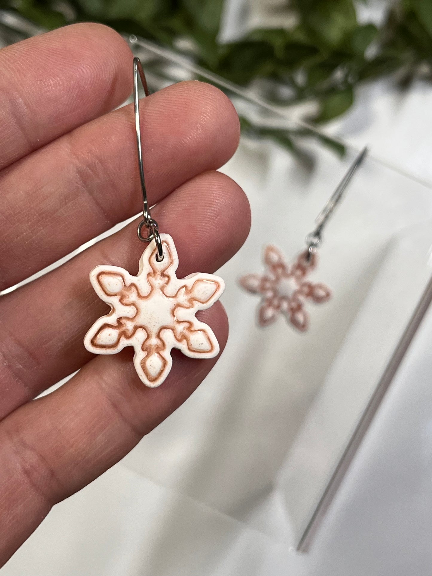 Copper Embossed Snowflake w/ Silver Hook