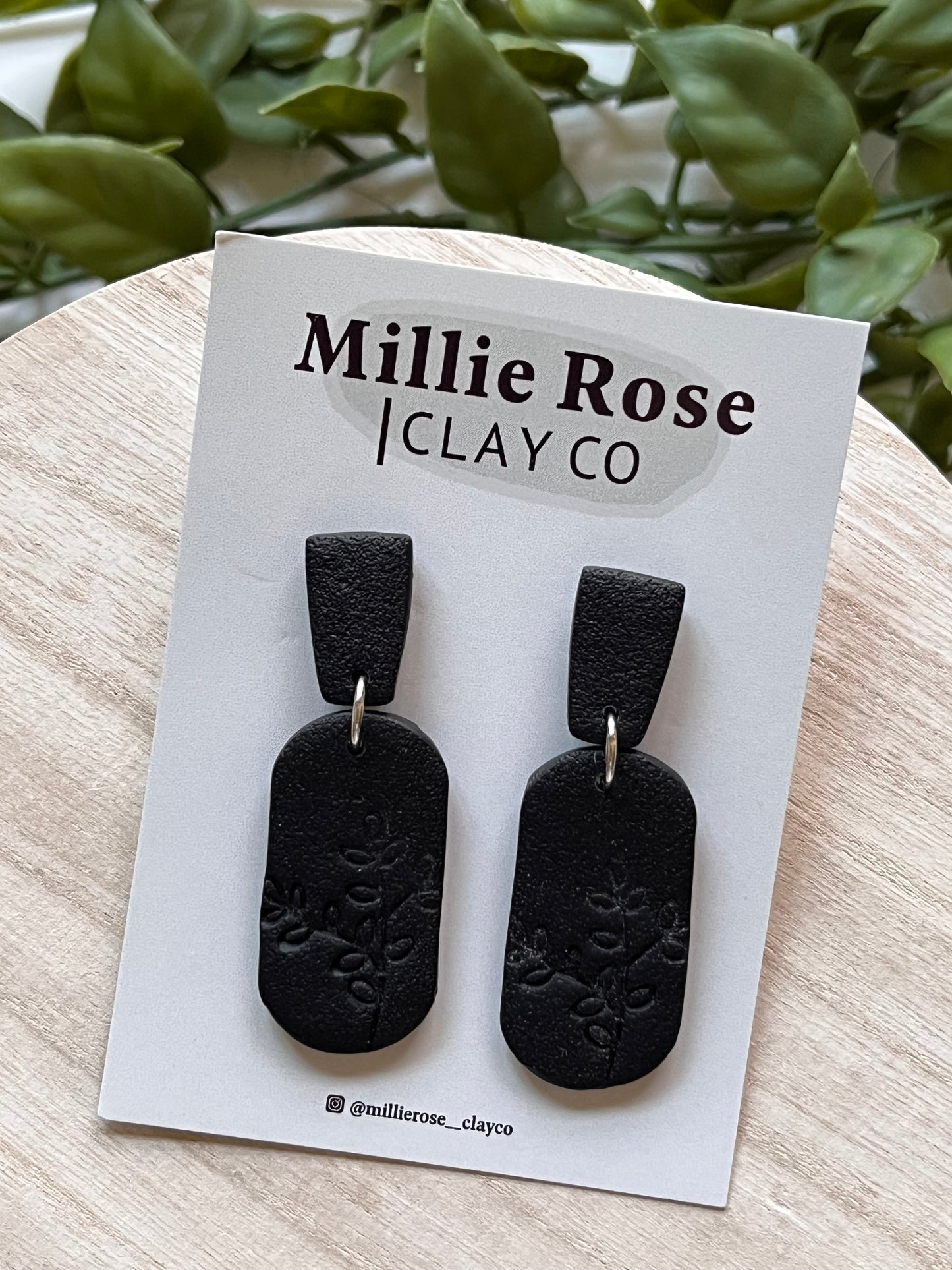 Embossed Floral Black Clay Stud Dangles (Two Options)