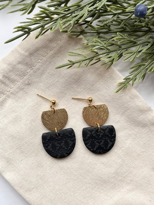 Textured Semi-Circle Dangle w/ Brass Charm (Black)