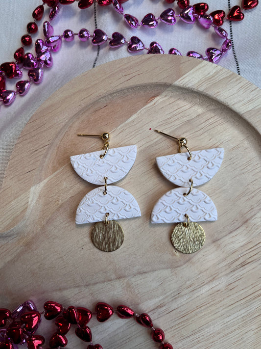 Double Stack Semi Circle Dangle w/ Ball stud and Circle Brass Charm (Cream)