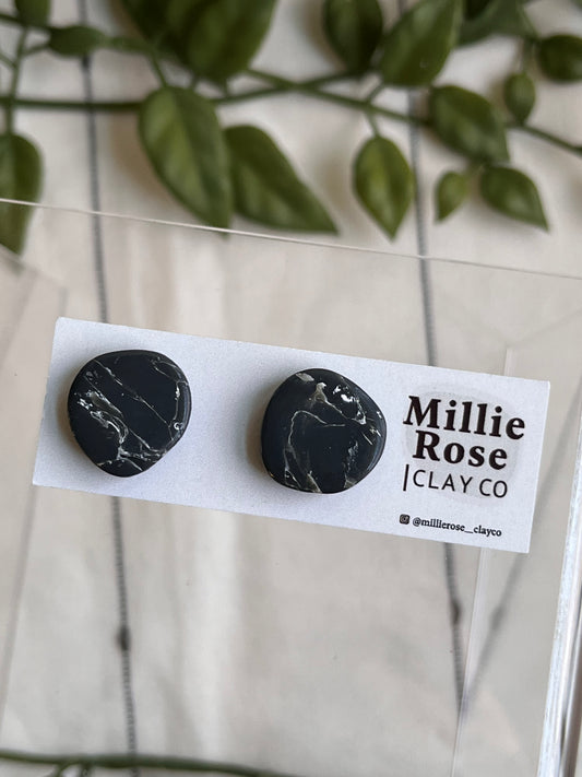 Deep Green Marble Organic Circle Studs